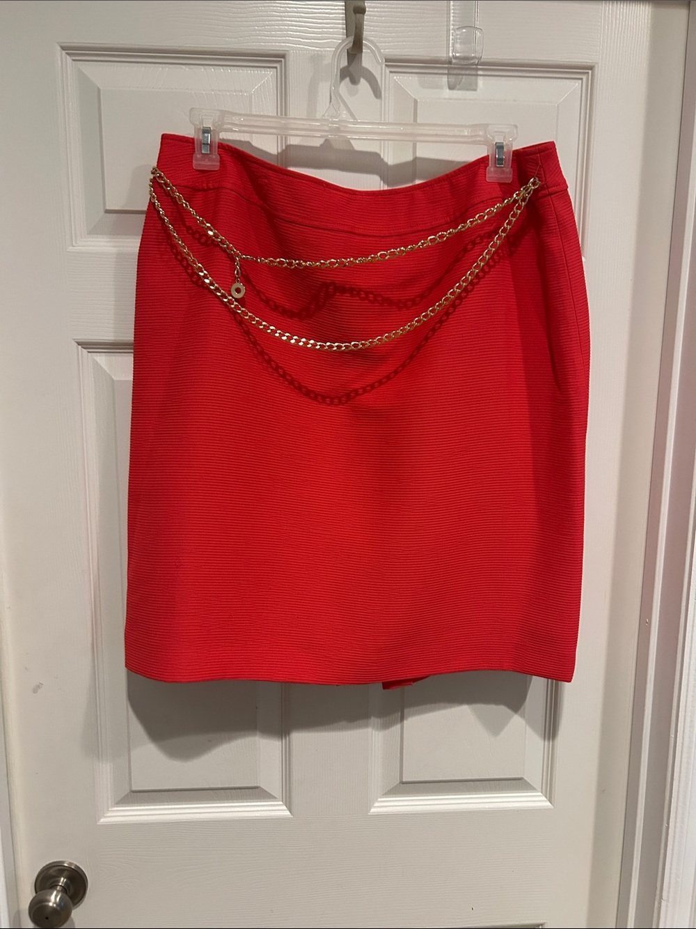Red Mini Skirt with Gold Chain Accent